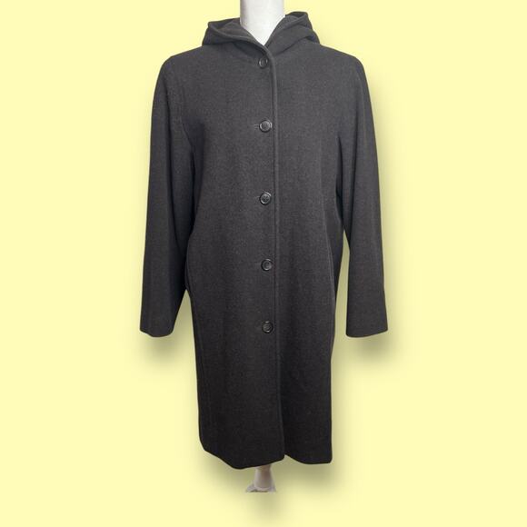 Vintage 90s Jones NY Coat Gray Wool Cashmere Long Hooded Jacket Sz Large - Picture 2 of 12